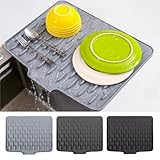 CHIKILLA Silicone Dish Drying Mat for Kitchen Counter, Fast Drainage Design for Vegetables Fruits, Heat Resistant, Non-Slip , Dishwasher Safe – 15.7x13 inch Silk Gray
