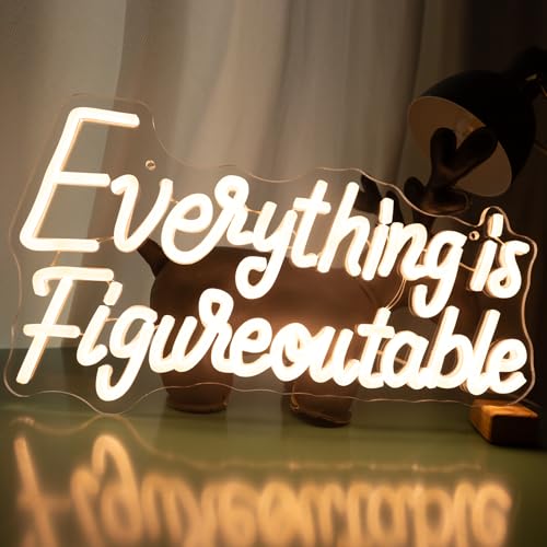 Image of Everything is Figureoutable Neon Sign, Dimmable Neon Signs for Wall Decor Letter Light up Sign, Inspirational Classroom Wedding Room Desk for Home Decor 14.96 x 8.26 inch