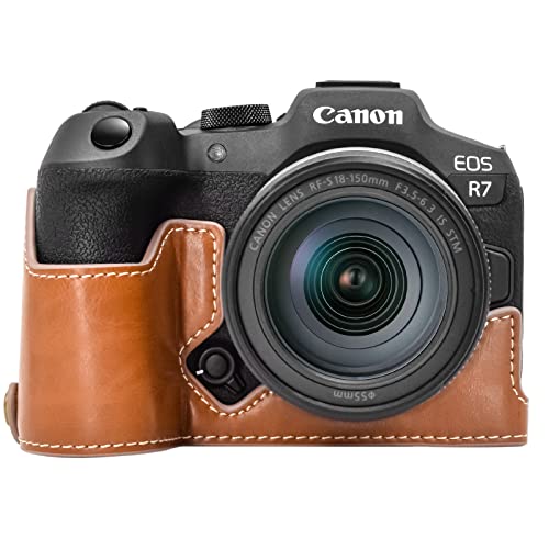 Funda Rieibi para Canon EOS R7 en cuero PU marrón