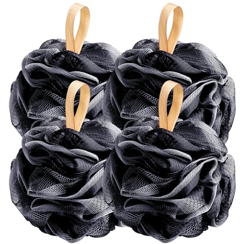 Fishent Loofah Bath Sponge Shower Loofahs, 4 Pack Soft Loofa Exfoliating Body Scrubber Mesh Shower Puff Pouf Ball Luffa for Men and Women(50g/pcs)