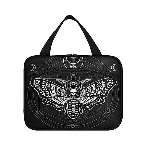 MNSRUU Hanging Toiletry Bags for Women Travel, Gothic Black Skull Moth Toiletry Organizer Portable Travel Toiletry Bags Clear Wash Bags Makeup Bag Cosmetic Bag2