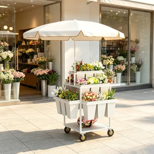 Carrito de flores rodante con sombrilla protectora solar para venta 2