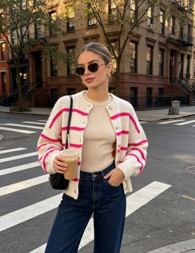 Image of QIBABU Womens Striped Cardigan Sweaters Casual Open Front Long Sleeve Button Down Knit Outwear