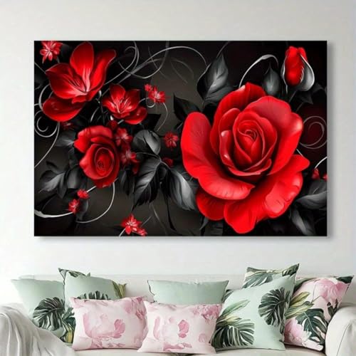 Cuadro de rosas rojas lienzo diseño abstracto sin marco para dormitorio moderno 2