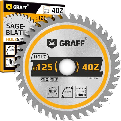 125 mm Winkelschleifer Sägeblatt für Holz, Sperrholz, Laminat, Trockenbau, Kunststoff – 40 Zähne Flex Scheibe Holz, Trennscheibe 125mm GRAFF