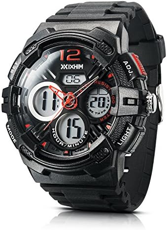 Men’s Sport Watch Chronograph #A2000-KR by IXHIM – Multifunctional, Dual Digital & Analog Time Display Casual Outdoor Watch - Red Accents - 100m 330 ft Water Resistant