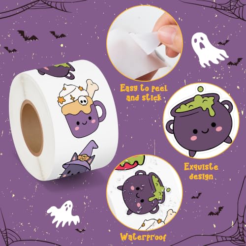 Image of Halloween Cute Sticker Rolls, 1000Pcs Pumpkin Cat Ghost Bat 2 Roll