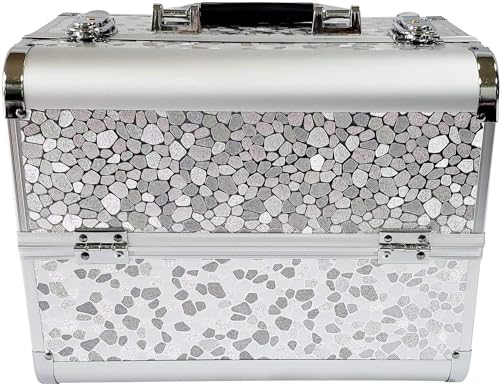 Image of Adson Professional Makeup Box Cosmetics Case Jewelry Organiser Vanity Make Up Storage Box Beauty Train Case Lockable with Keys (Cloudy Smoke Silver)