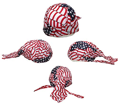 MWS USA Small Stars & Stripes Printed Do Rag Doo Rag Skull Cap Head Wrap Beautiful Vibrant Colors with Adjustable Strap Unisex Multicolored