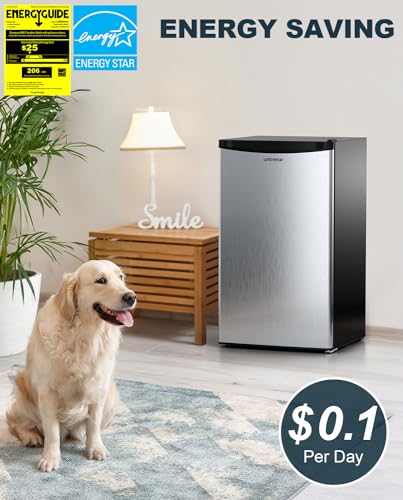 Upstreman 3.2 Cu.Ft Mini Fridge with Freezer, Single Door Mini Fridge, Dorm Fridge, Adjustable Thermostat, Mini Refrigerator for Dorm, Office, Bedroom, Stainless Steel-SR321 on Fridge.com