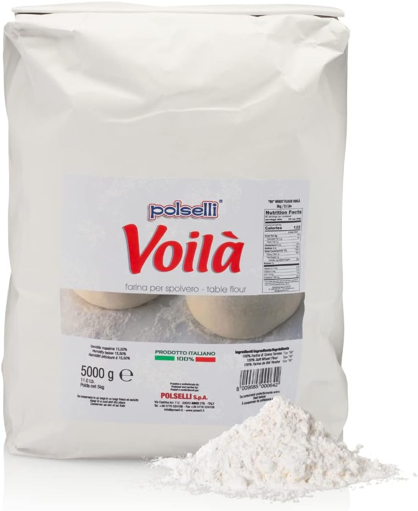 Voila, Table and Dusting Flour, Soft Wheat, Pizza, Baking, Pasta, Italy, Spolvero, All Natural, Non GMO, Not Bleached(5 kg) 11 lbs Polselli