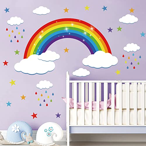 decalmile Stickers Muraux Étoile Arc en Ciel Autocollant Mural Nuage Décoration Murale Pépinière Enfant Bébé Chambre