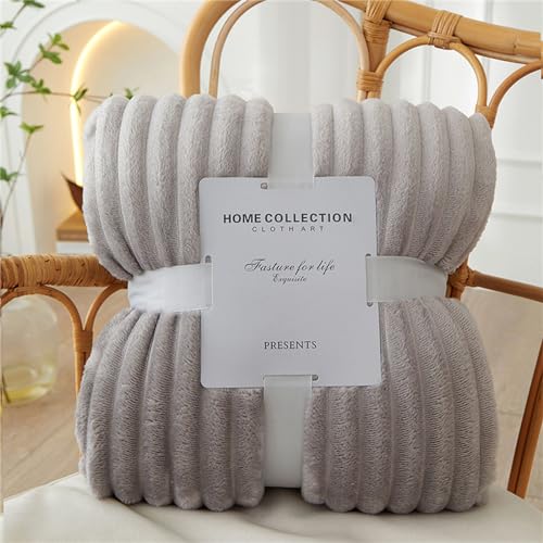Chickwin Solid Color Flannel Fleece Throw Blanket, Stripes Jacquard Fluffy Blankets Microfiber Throw Blanket Warm Thick Soft Comfortable Sofa Throws Winter Blanket for Bed (120x200cm,Light Grey)