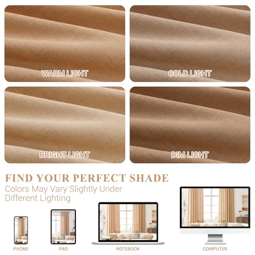Image of Joywell Extra Long Linen Curtains, Camel Brown, 108 Inches