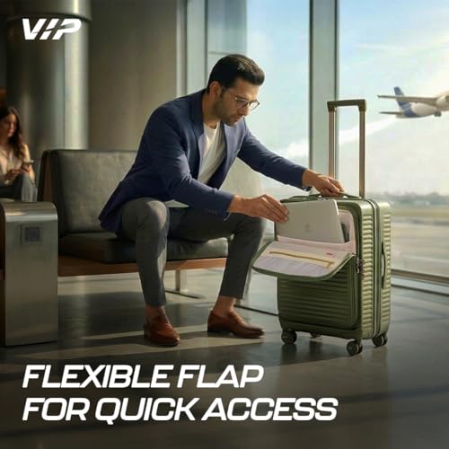 Image of VIP FLEX9010 Expandable Cabin Trolley Bag 55cm | Small | Hard Luggage | 8-Wheel Business Travel Suitcase with 15.6 inch Laptop Compatible | Flushed TSA Lock | 3 Years International Warranty (Green)