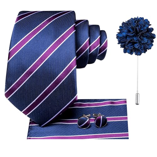 Image of Hi-Tie Men's Tie Lapel Pin Set Pocket Square Cufflinks Formal Woven Silk Tie Sets Wedding Party