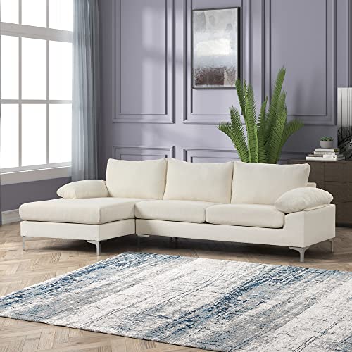 Casa Andrea Milano Modern Large Boucle L-Shape Sectional Sofa, With Extra Wide Chaise Lounge Couch, Cream #TOP2