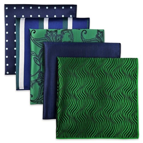 SHLAX&WING 5 Pieces Assorted Mens Silk Pocket Square Handkerchiefs Set Lot 84