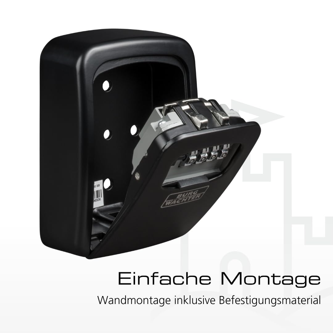 Burg-Wächter Schlüsseltresor mit 4-stelligem Zahlencode für außen und innen, Sicher, Wandmontage, Key Safe 30 SB, Schwarz