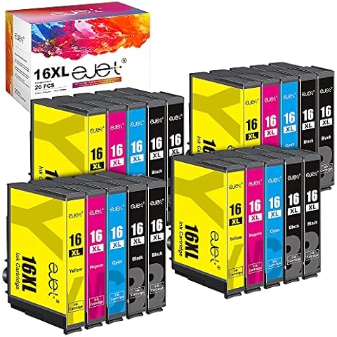 ejet 16XL Ink Cartridges Replacement for Epson 16 XL Compatible with Workforce WF-2760 WF-2750 WF-2660 WF-2650 WF-2630 WF-2540 WF-2510 WF2750 WF2630 WF2530 WF2510 (Black Cyan Magenta Yellow, 20-Pack) Cover