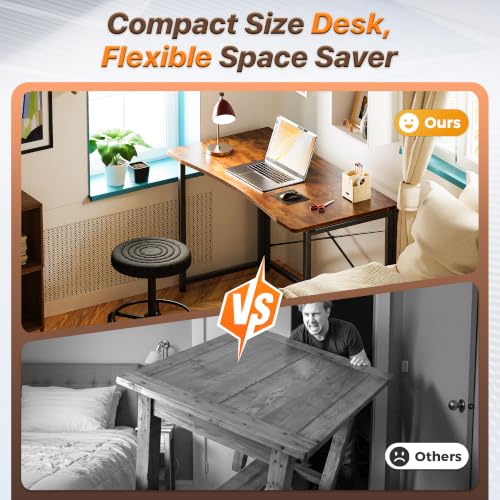 Image of Huuger Folding Desk for Small Spaces, 39.4 Inch Foldable Computer Table | Easy Assembly, Small Writing Work Office Computer Desk, for Home Office, Study, Bedroom, Dorm, Space Saving, Rustic Brown