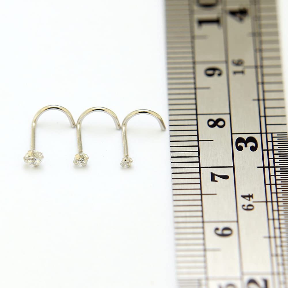 Monster Piercing - 14K Gold Echtgold Weißgold | Nasenpiercing Nasenstecker Stud | Gebogen | Kristallstein | Stabstärke: 20G (0,8 mm) | Stablänge: 6mm | Steingröße: 1,5mm bis 3mm | Hypoallergen