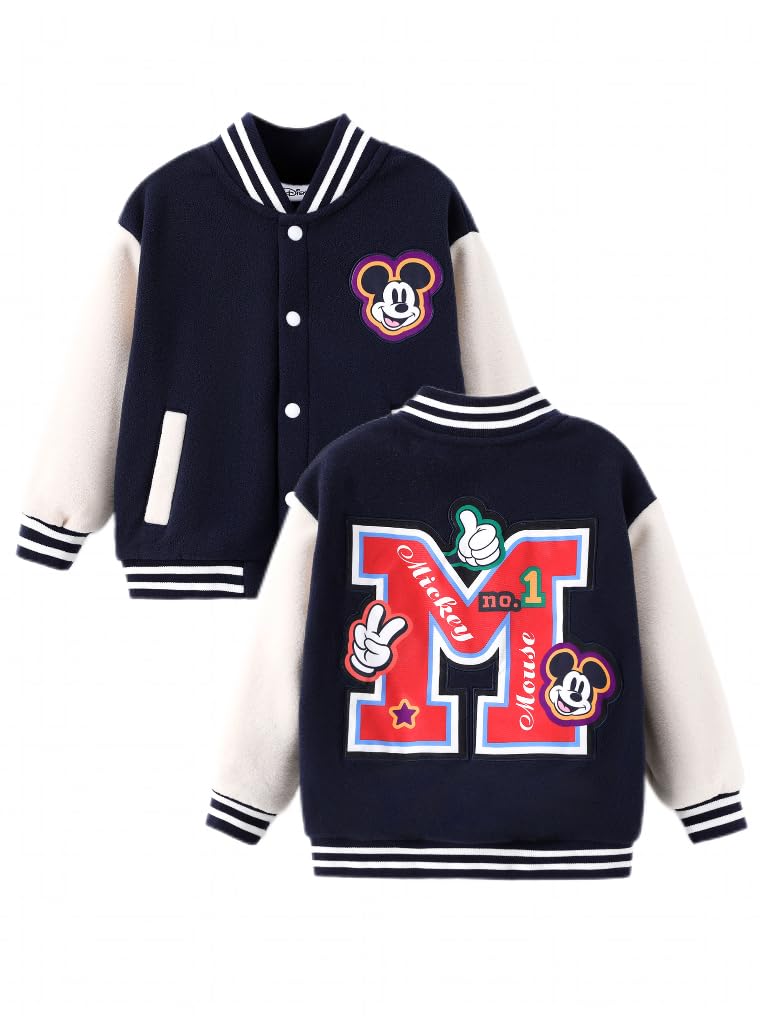 Disney Kids Fleece Bomber Jacket, Varsity Outerwear with Pockets, 2-10Y
