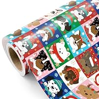 RUSPEPA Dog Christmas Wrapping Paper - Mini Roll - 43.2cm x 5m - Adorable Christmas Puppy Dog Wrapping Paper for Xmas, Party Celebration