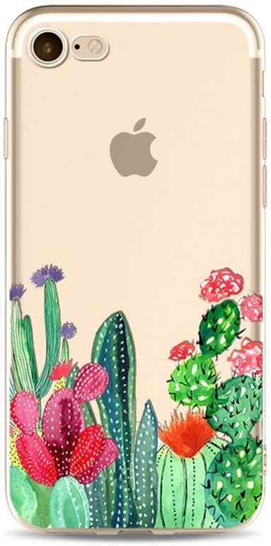 iPhone 7 Case,iPhone 8 Case, Phone Protective Slim Silicone Clear TPU Cover for 4.7" iPhone 7/iPhone 8 Ultra Thin Transparent Flexible Soft Gel Back Skin Cute Summer Green Succulents Cactus