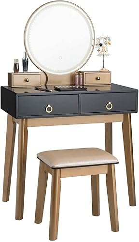 Miniatura 1 de MAT EXPERT Juego de tocador con espejo iluminado, tocador de dormitorio con taburete acolchado, tocador de luz de atenuación de pantalla táctil de 3