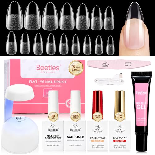 Beetles Flat-X Medium Almond Gel Nail Extension Kit, 320 Tips, 16 Sizes