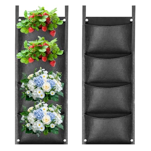 ACTOYS Sac à Plantes Mural, 4 Poches Sacs de Plantation Murale, Sac de Plantation Vertical, Poche Mur Vegetal, Jardin Vertical Exterieur pour Balcon,...