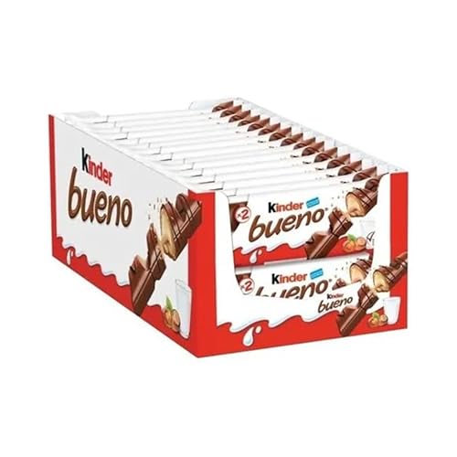Kinder Bueno Wafer Twin Bars, Bulk Chocolate Gift Pack, Milk Chocolate Covered Wafer with Milky and Hazelnut Filling, Pack of 30 x 2 (60pcs) - Milk Chocolate - 60 Bars