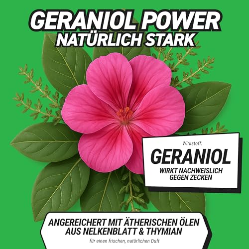 RepellShield® Natürlicher Zeckenschutz - 250ml - Effektives Geraniol Anti Zecken Spray Keine Flecken & Rückstände, Zeckenspray Anti Zecken Mensch, Mittel gegen Zecken im Garten