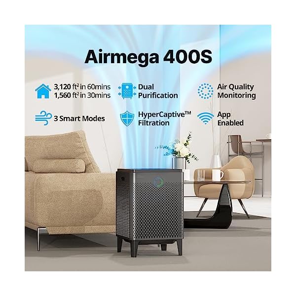 Coway Airmega 400S(G) App-Enabled Smart Technology Compatible with Amazon Alexa True HEPA Air Purifier, Covers 1,560 sq. ft, Graphite - Image 3