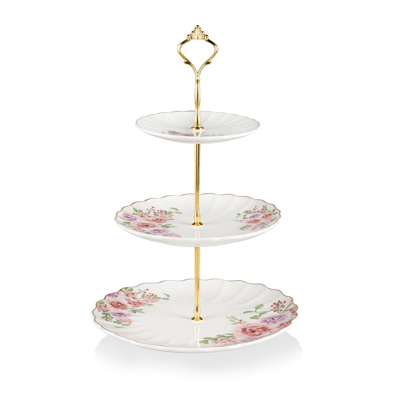 Sweejar 3 Tier Ceramic Cake Stand Wedding, Dessert Cupcake Stand for Tea Party Serving Platter (Rose...