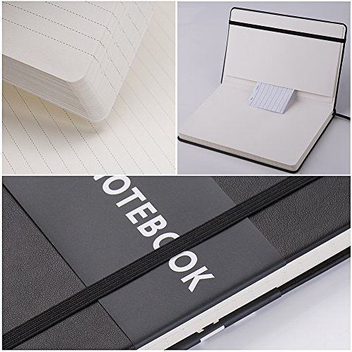 2 Pack Classic Ruled Notebooks/Journals - Premium Thick Paper Faux Leather Writing Notebook, Black, Hard Cover, Large, Lined (5.4 x 8.3)