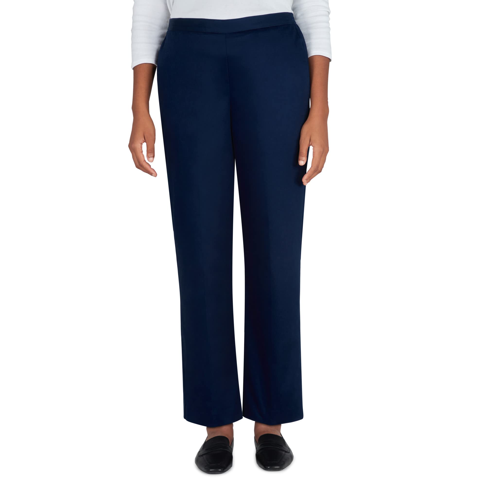Alfred Dunner Womens Sateen Mid-Rise Straight Leg Average Length Pant