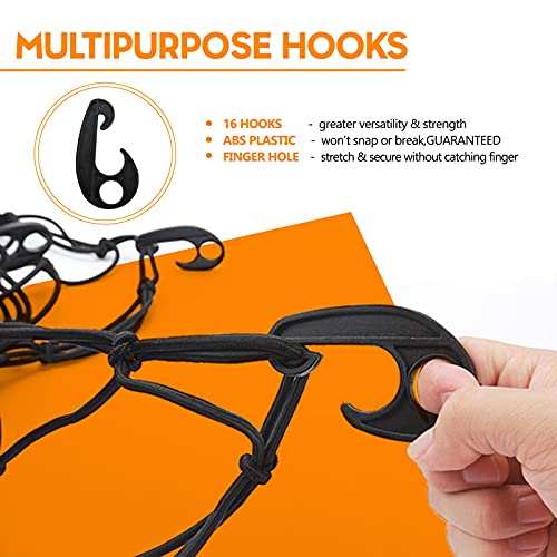 Image of 7' x 5' Heavy Duty Bungee Cord Cargo Net Stretches to 14' x 10'-Latex Truck Bed Mesh with 12Pcs Free Adjustable Hooks for Secure Carrying on Roof Luggage Rack,Cargo Carrier and Pickup Truck Bed