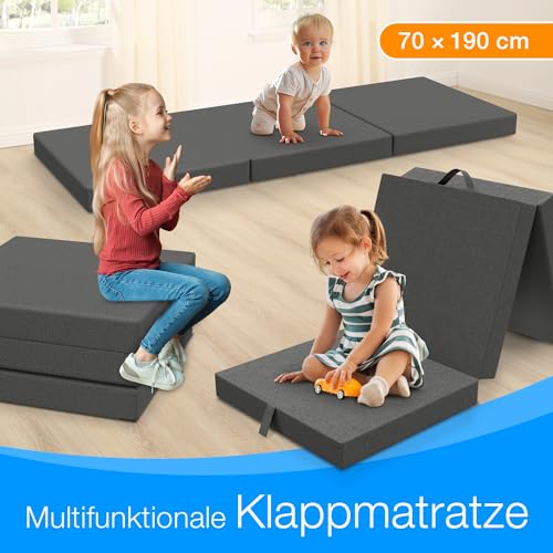 ELONEO Klappmatratze 65x195 cm, 9 cm hoch, Klappmatratze Kinder faltbar, klappbare Gästematratze, Faltbare Matratze, Reisematratze für Kinder und Erwachsene für Reisen und Camping