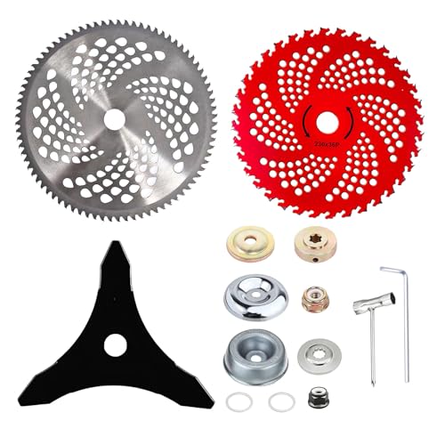 AXQKFZ Brush Cutter Blade Kit 10 80T Carbide Tip 9 36T and 3-Tooth Carbon Steel Blades Compatible with Stihl Husqvarna Ego Oregon Hitachi Trimmer (3 PCS with Accessories)