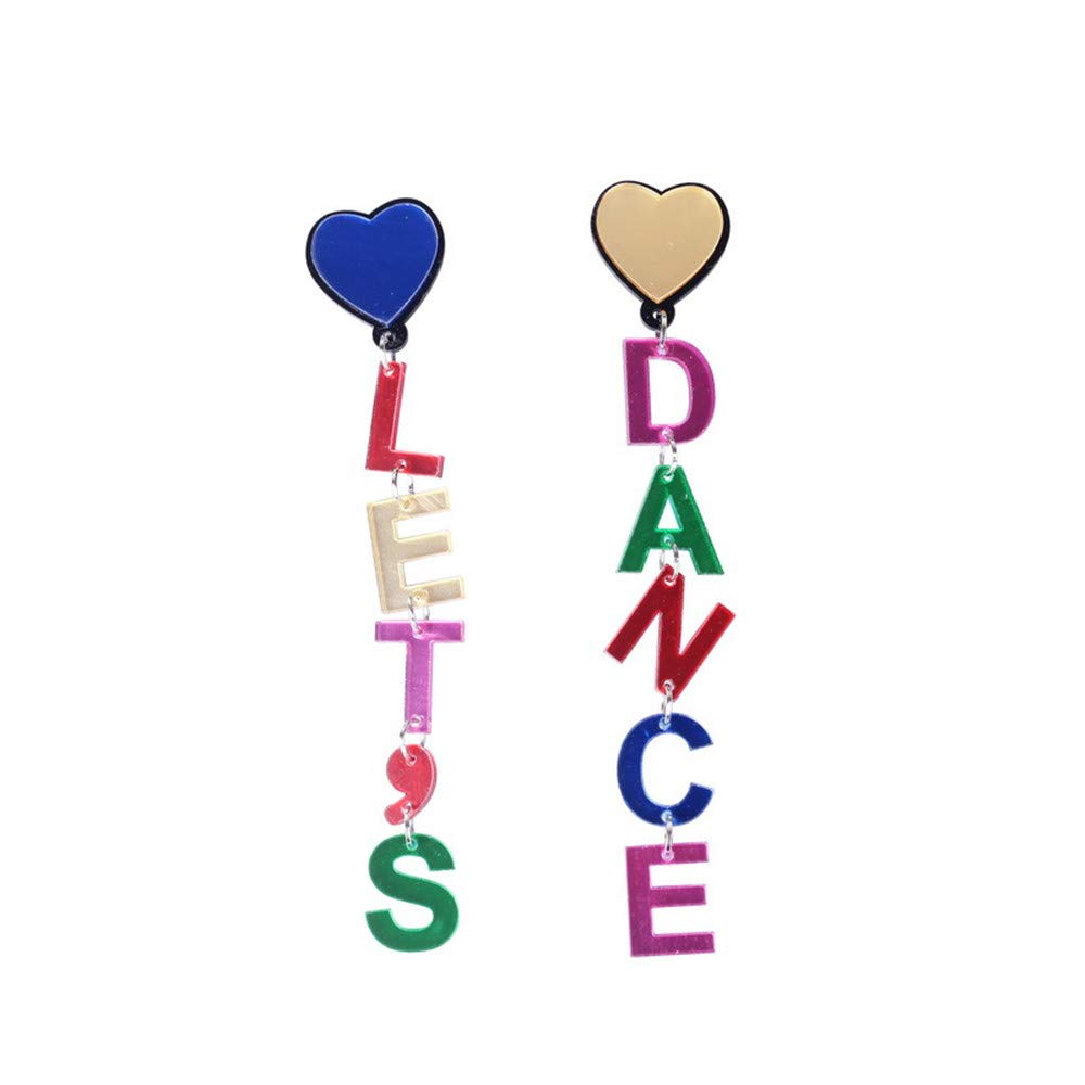 Party Engagement Statement Love Letter Earrings Multicolor Acrylic Love Let's Dance Girl Gang Drop Dangle Earrings for Women Girls Romantic