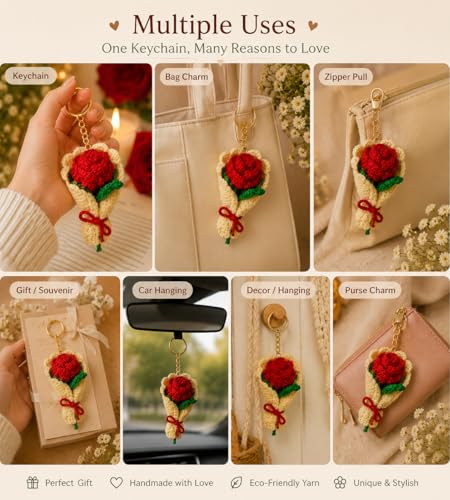 Image of Handmade Crochet Sunflower Keychain for Women & Girls, Cute Yellow Flower Key Ring Charm, Soft Yarn Knitted Gift, Bag Charm, Car Key Holder, Aesthetic Handmade Floral Accessory