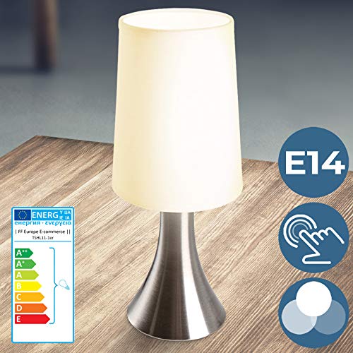 Lampe de Table Tactile - Lot de 1 ou 2, avec Abat-Jour en Tissu, Ampoule E14, Max. 60 W ou LED Dimmable, Hauteur 29.5 cm, Classe Énergétique de A++ à E - Lampe de Chevet, à Poser (Lot de 1)