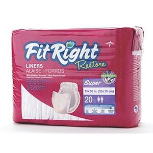 FitRight Restore Incontinence Liners, Maximum Absorbency, 13″ x 30″, 20 Count (Pack of 4)