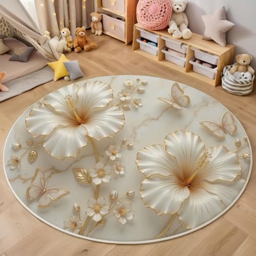 Tapis texture de marbre or clair aux finitions fleurs 3D