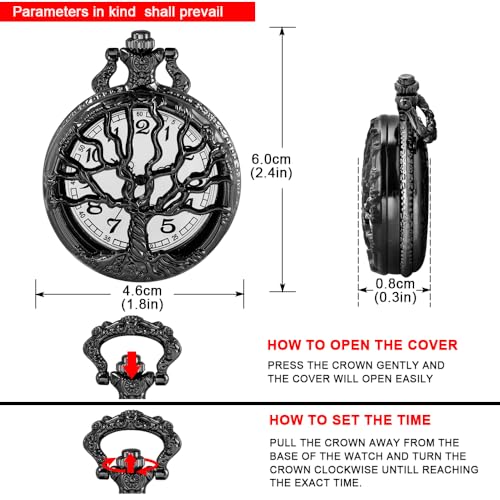 Image of Tiong Pocket Watch Hollow Tree of Life Design Roman Numerals Customizable Quartz Pocket Watch with Chain Birthday Gifts
