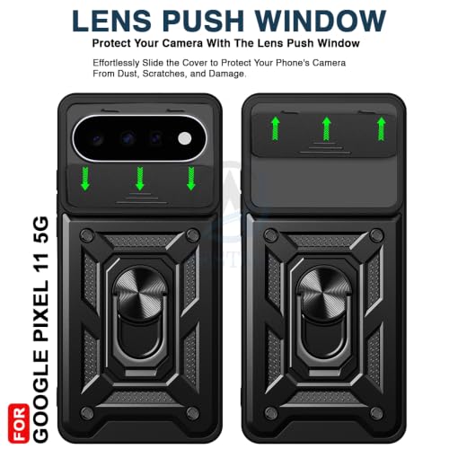 Image of AESTMO Tough Armor Google Pixel 11 Bumper Back Case Cover | Ring Holder & Sliding Camera Shield Cover | 360 Degree Protection Back Case Cover for Google Pixel 11 (Black)