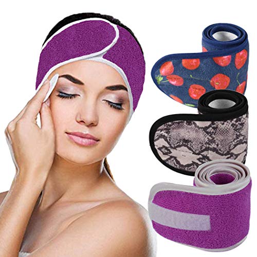 Chennie Facial Spa Headband Gray Adjustable Stretch Towel with Magic Tape Yoga Sport Headband for Washing Face Makeup and Shower（Pack Of 3） (Color4)