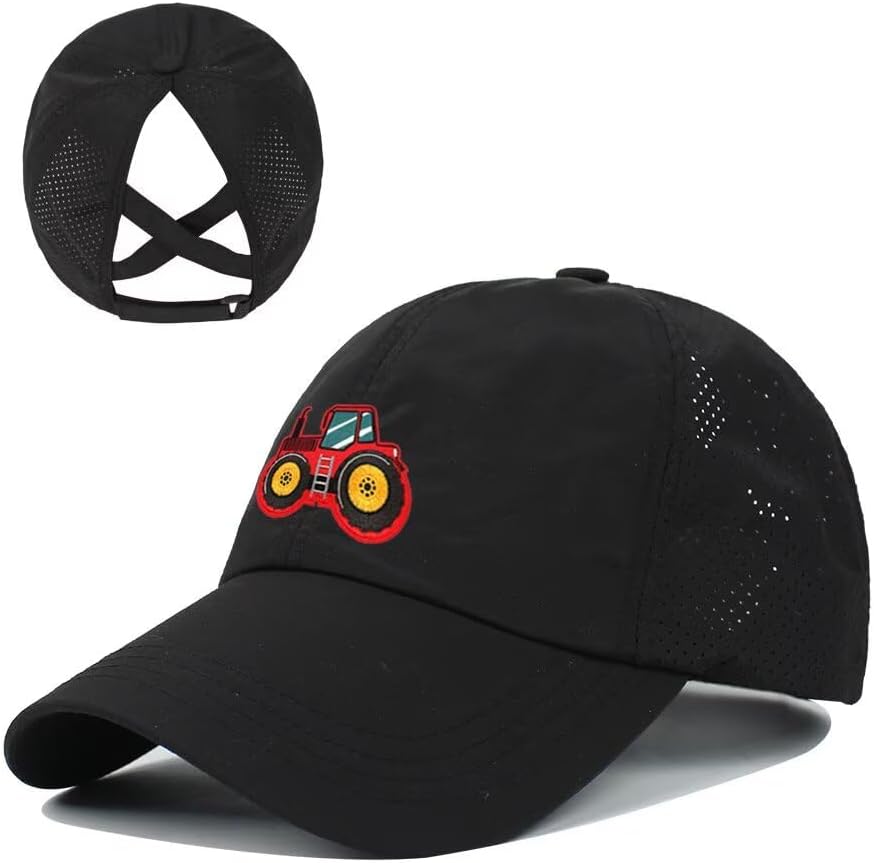 Girls Criss Cross Ponytail Hat Adjustable Mesh Baseball Cap Kids Quick Dry Sports Hats for All Seasons Age 6-12